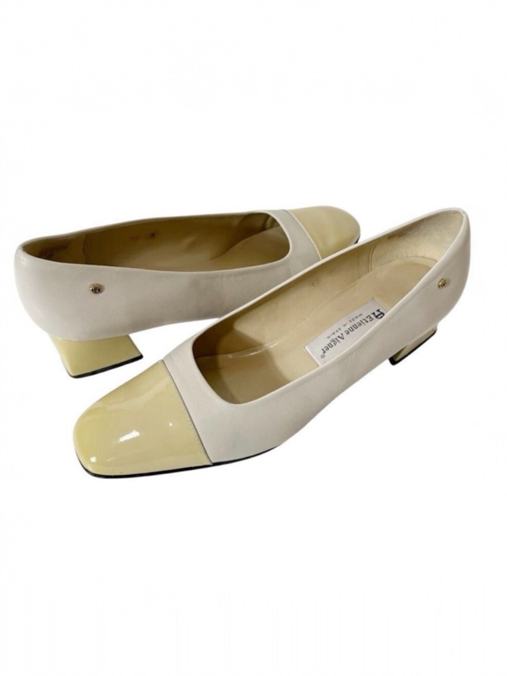 Etienne Aigner Womens Strada Vintage Cream Yellow Old Money Leather Pump Size 10